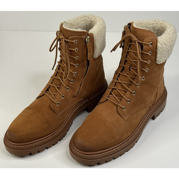 Sam Edelman Aleia Womens Saddle Suede Combat Boots Size 9M Faux Fur New $200 - Picture 1 of 13